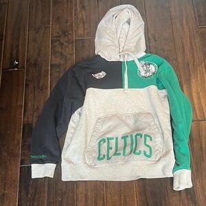 Mitchell & Ness Celtics Colorblock Crewneck Hoodie - Gray/Green/Black